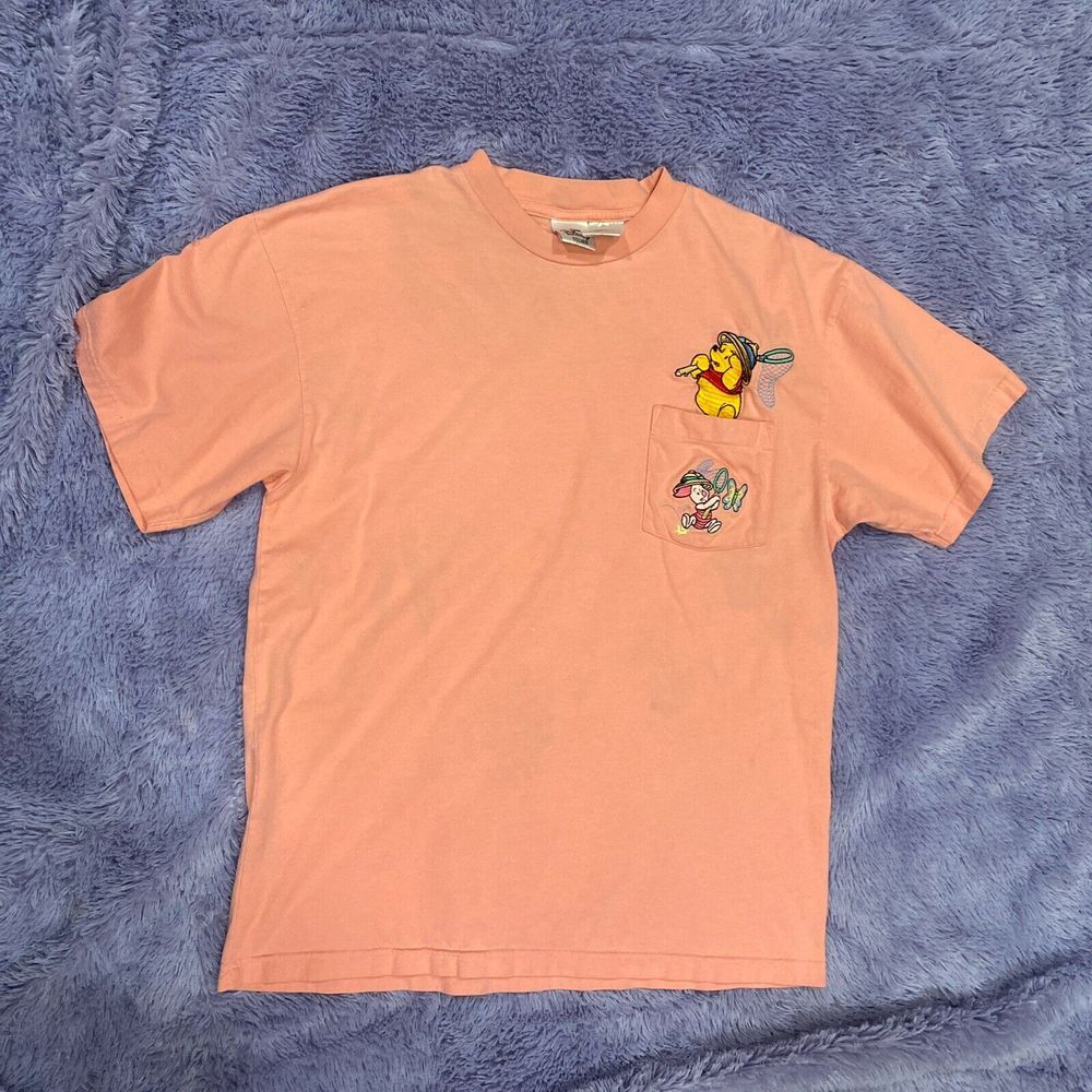 VTG Disney Store Winnie the pooh Piglet embroidered T shirt pink sz‎ Large
